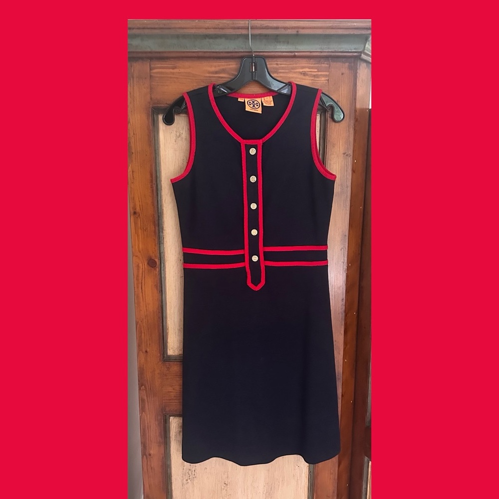 Tory Burch Blue and Red Sleeveless Sheath Dress
